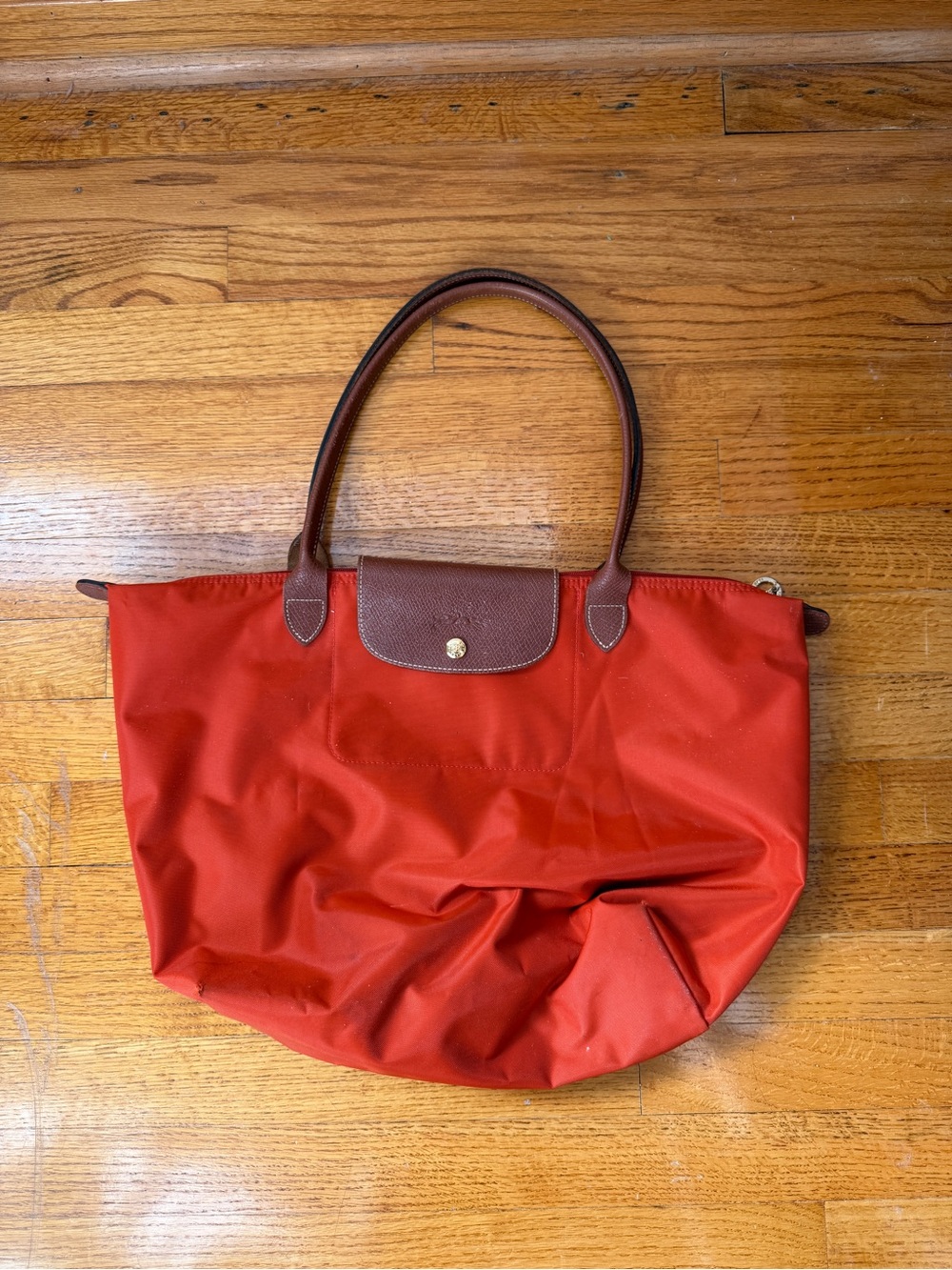 Longchamp Orange Medium Le Pliage Nylon Shoulder Tote